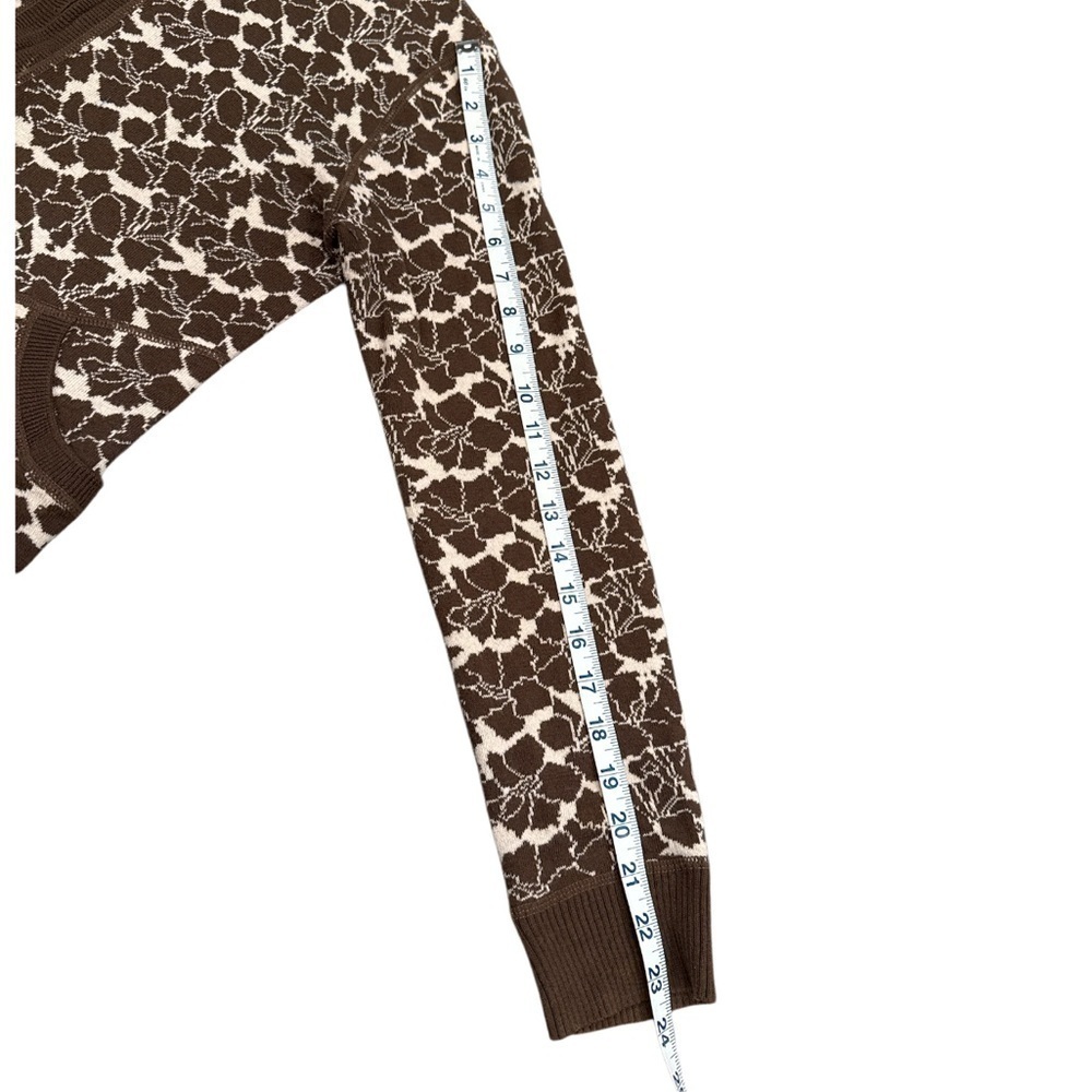 Title nine Brown Floral print Full Zip Mock Neck Sweater with Pockets - Picture 3 of 7